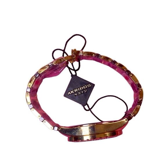 Akribos XXIV Womens Watch Metal Ceramic Band Gold Tone Gem Case 39mm AK891BRG - Picture 8 of 12